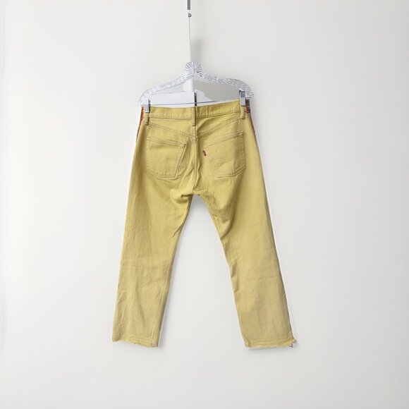 Levi's 501 Vintage 90s Yellow Denim Jeans With Gingham Plaid Side Panels - Picture 2 of 8